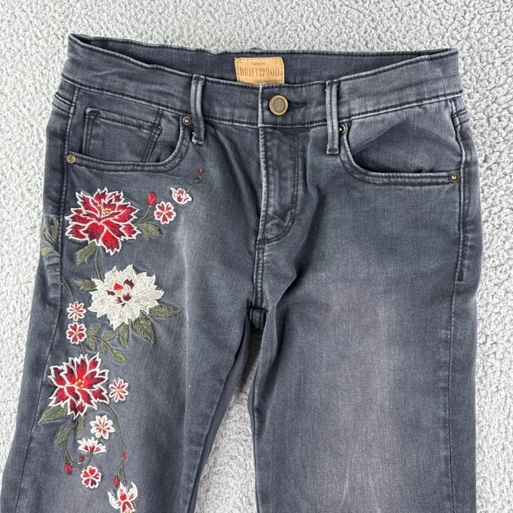 Driftwood Jeans Womens 24X28 Black Jackie Embroidered Floral Denim Classic Fit - Picture 3 of 16